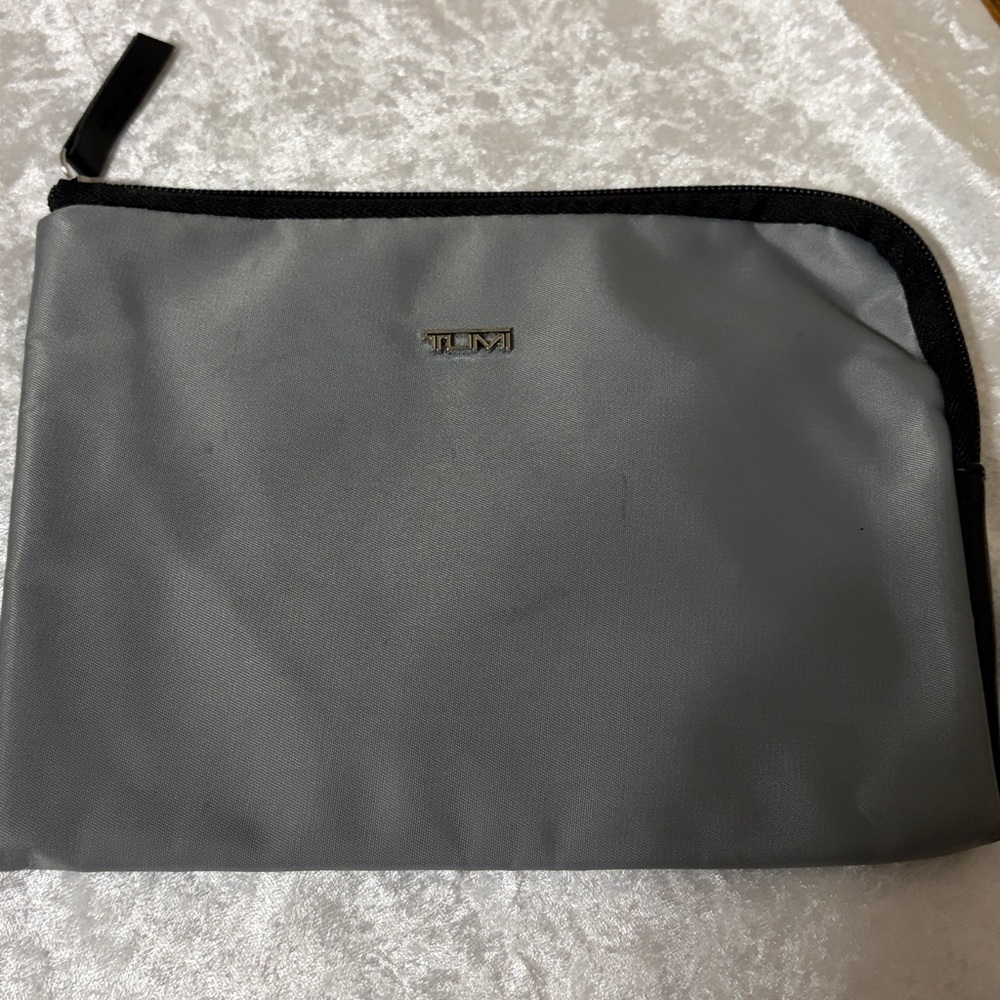 Tumi Gray/Purple Cosmetic Bag.